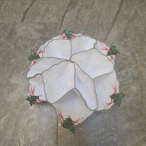 VTG Christmas Fabric Dinner Roll Cozy Holder Liner Embroidered Red Green Tree